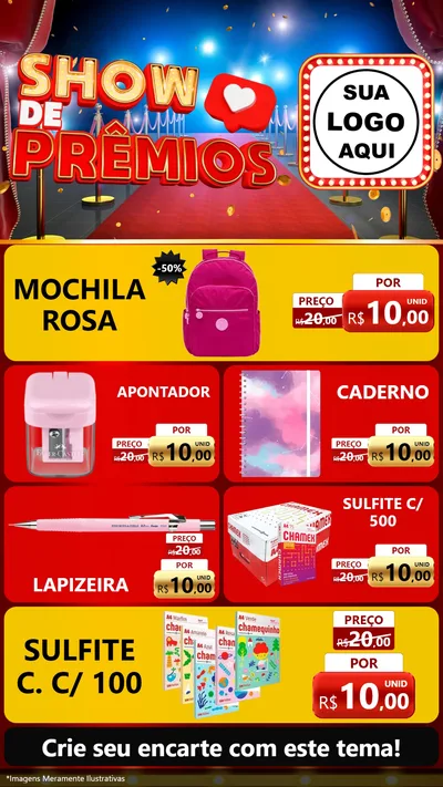 Modelo de TV para TV Vertical com o tema Show de Prêmios para Papelaria