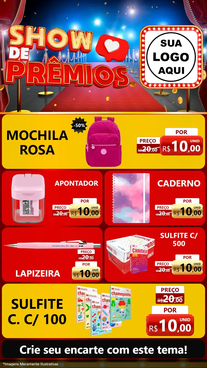 Modelo de TV para TV Vertical com o tema Show de Prêmios para Papelaria