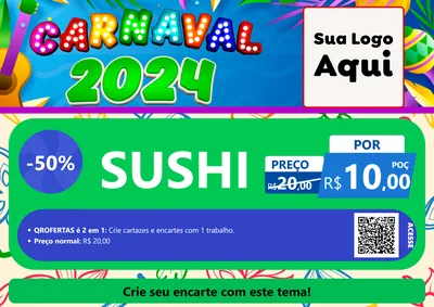 Modelo de Cartaz para Cartaz A4 Horizontal com o tema Carnaval 2027 para Comida japonesa
