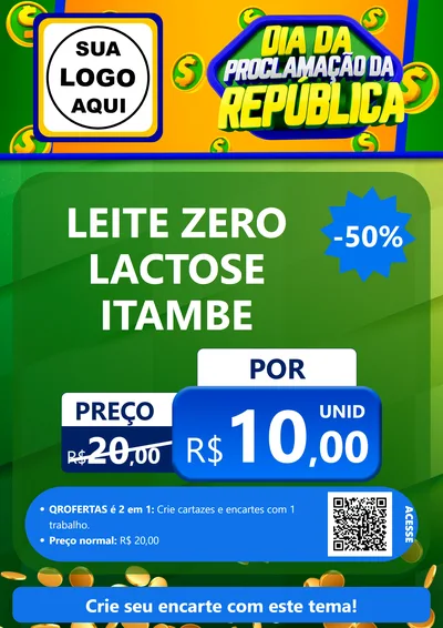 Modelo de Cartaz para Cartaz A4 Vertical com o tema Dia Da Proclamação da República para Frios e Laticínios
