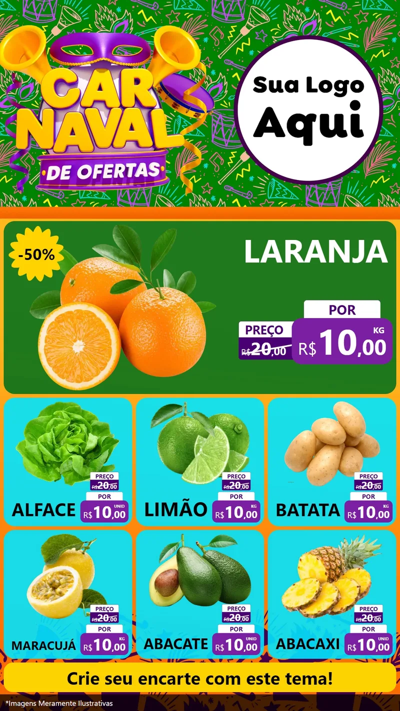 Modelo de Rede Social para Stories com o tema Carnaval de Ofertas para Hortifrúti