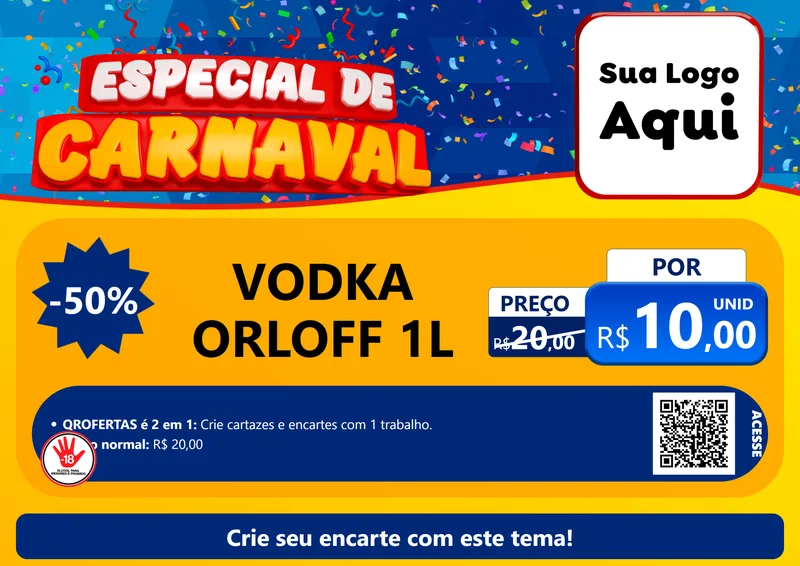 Modelo de Cartaz para Cartaz A4 Horizontal com o tema Especial de Carnaval para Distribuidora de bebidas