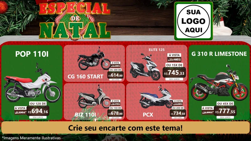 Modelo de TV para TV Horizontal com o tema Especial de Natal para Concessionaria de Motos