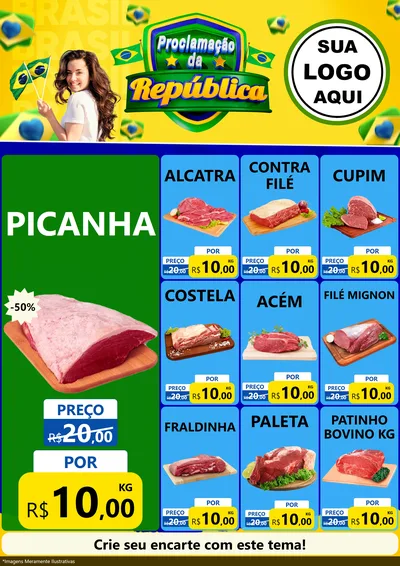 Modelo de Encarte para Encarte A4 Vertical com o tema Proclamação da República para Açougue