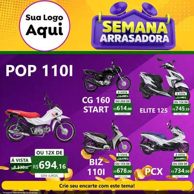 Modelo de Rede Social para Feed Facebook com o tema Semana Arrasadora para Concessionaria de Motos