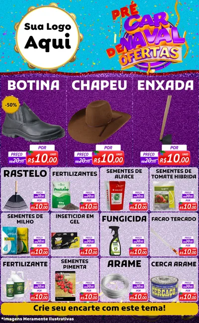 Modelo de Encarte para Encarte Grande com o tema Pré Carnaval de Ofertas para Agropecuária