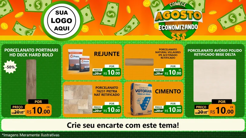 Modelo de TV para TV Horizontal com o tema Comece Agosto Economizando para Pisos e revestimentos