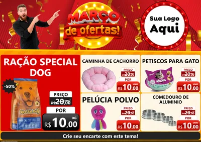 Modelo de Encarte para Encarte A4 Horizontal com o tema Março de Ofertas! para Pet Shop