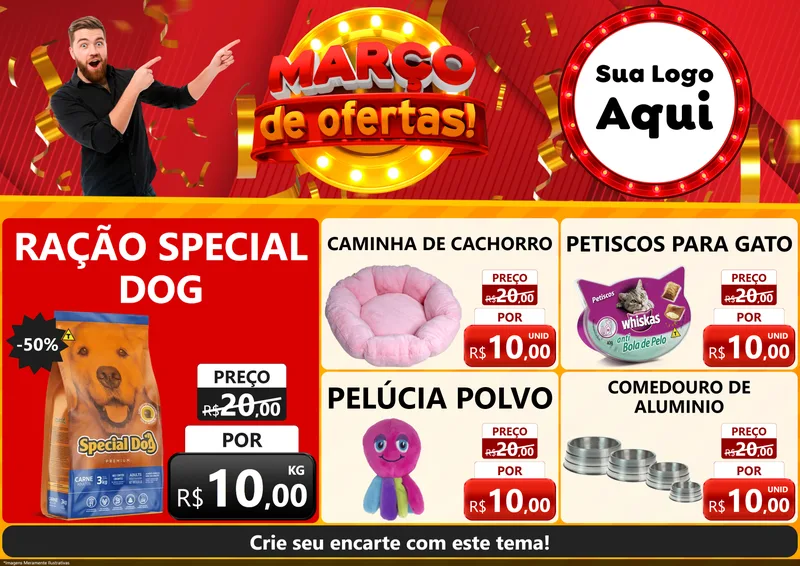 Modelo de Encarte para Encarte A4 Horizontal com o tema Março de Ofertas! para Pet Shop