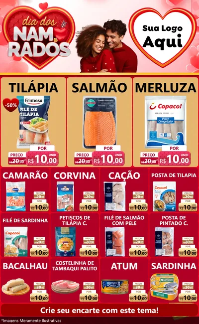 Modelo de Encarte para Encarte Grande com o tema Dia dos Namorados para Peixaria