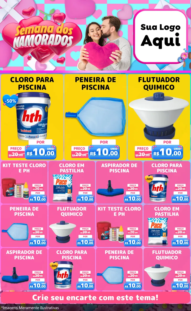Modelo de Encarte para Encarte Grande com o tema Semana dos Namorados para Produtos para Piscina