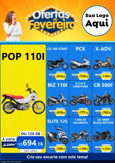 Modelo de Encarte para Encarte A4 Vertical com o tema Ofertas de Fevereiro para Concessionaria de Motos