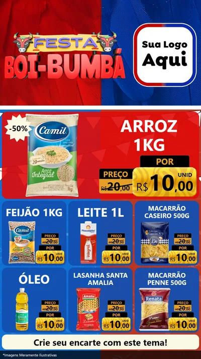 Modelo de Rede Social para Stories com o tema Festa Boi Bumbá para Supermercado