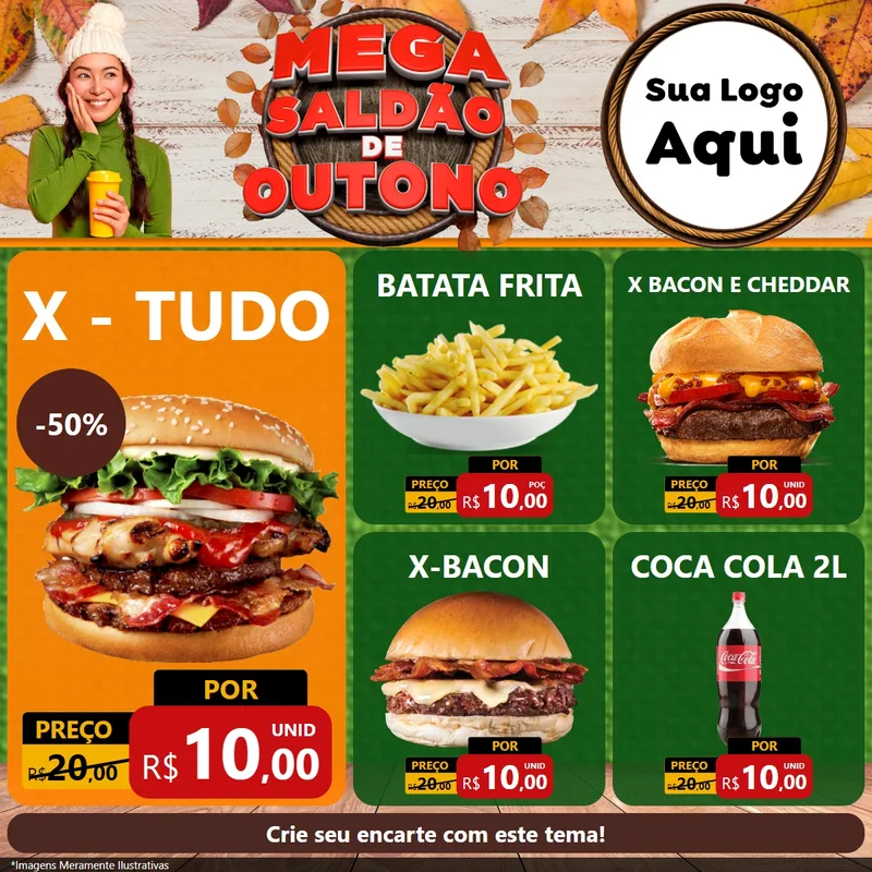 Modelo de Rede Social para Feed Facebook com o tema Mega Saldão de Outono para Hamburgueria