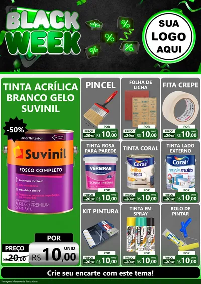 Modelo de Encarte para Encarte A4 Vertical com o tema Black Week para Tintas e Ferramentas