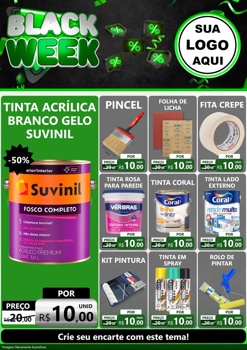 Modelo de Encarte para Encarte A4 Vertical com o tema Black Week para Tintas e Ferramentas