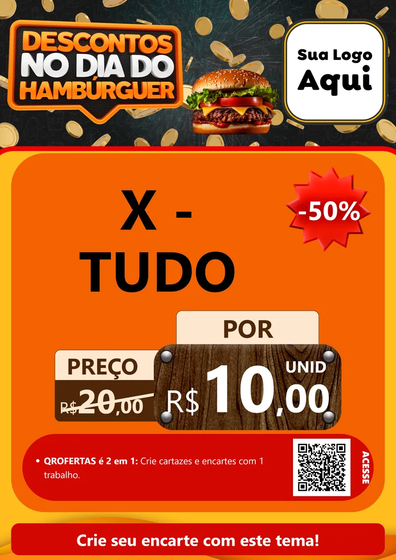 Modelo de Cartaz para Cartaz A4 Vertical com o tema Descontos No Dia Do Hambúrguer para Hamburgueria