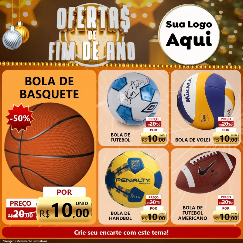 Modelo de Rede Social para Feed Facebook com o tema Ofertas de Fim de Ano para Artigos Esportivos