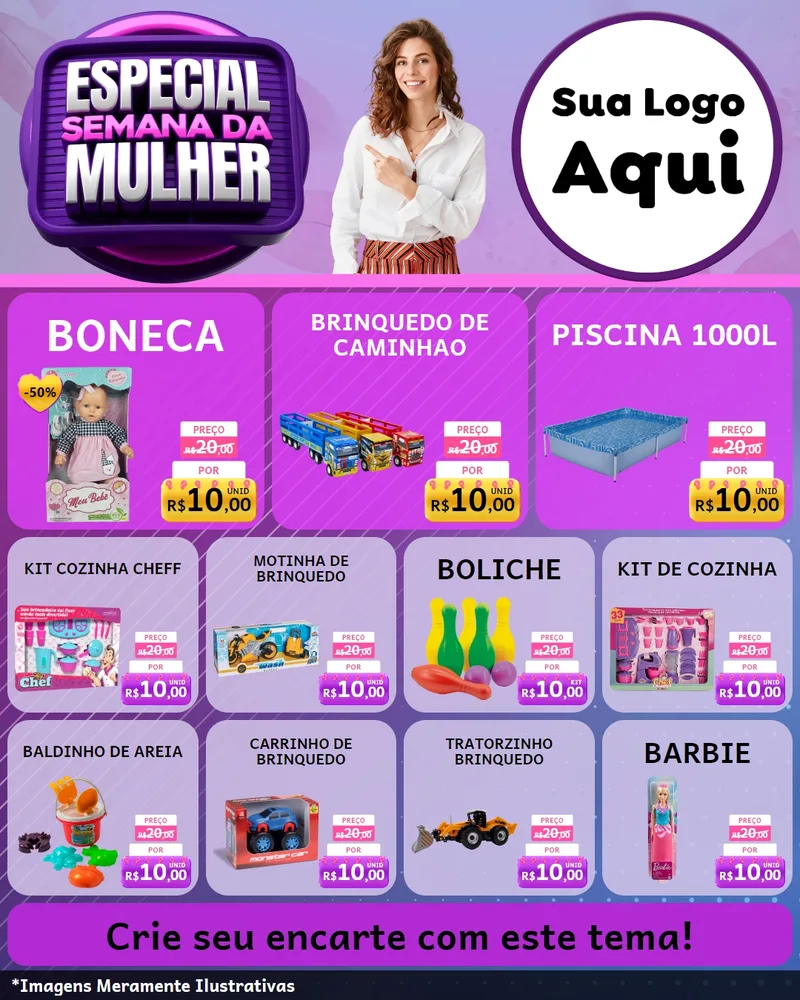 Modelo de Rede Social para Feed Instagram com o tema Especial Semana da Mulher para Brinquedos