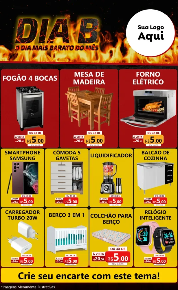 Modelo de Encarte para Encarte Grande com o tema Dia B para Móveis e Eletro