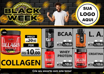 Modelo de Encarte para Encarte A4 Horizontal com o tema Black Week para Suplementos alimentares