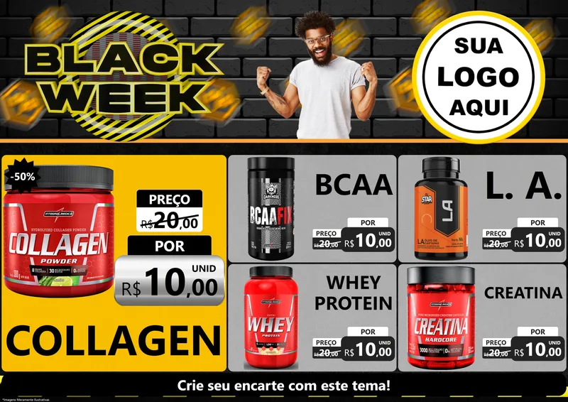 Modelo de Encarte para Encarte A4 Horizontal com o tema Black Week para Suplementos alimentares