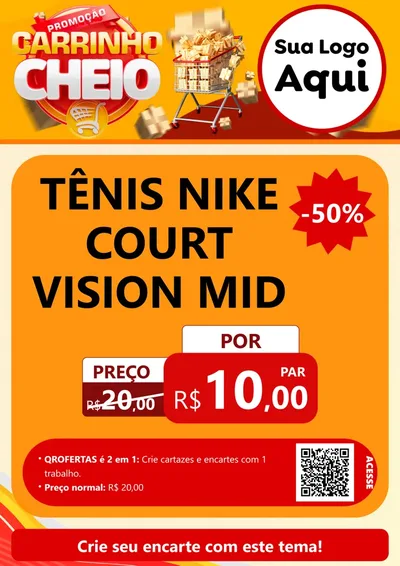 Modelo de Cartaz para Cartaz A4 Vertical com o tema Promoção carrinho cheio para Calçados