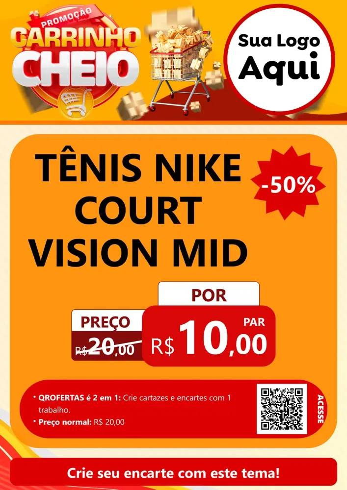 Modelo de Cartaz para Cartaz A4 Vertical com o tema Promoção carrinho cheio para Calçados