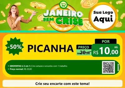 Modelo de Cartaz para Cartaz A4 Horizontal com o tema Janeiro Sem Crise para Açougue