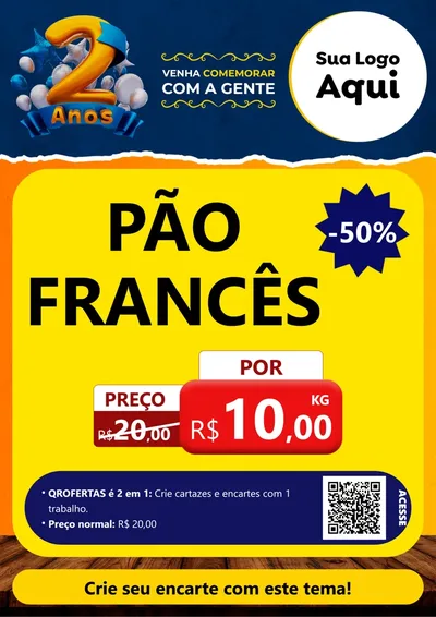 Modelo de Cartaz para Cartaz A4 Vertical com o tema Aniversário de 2 anos para Padaria