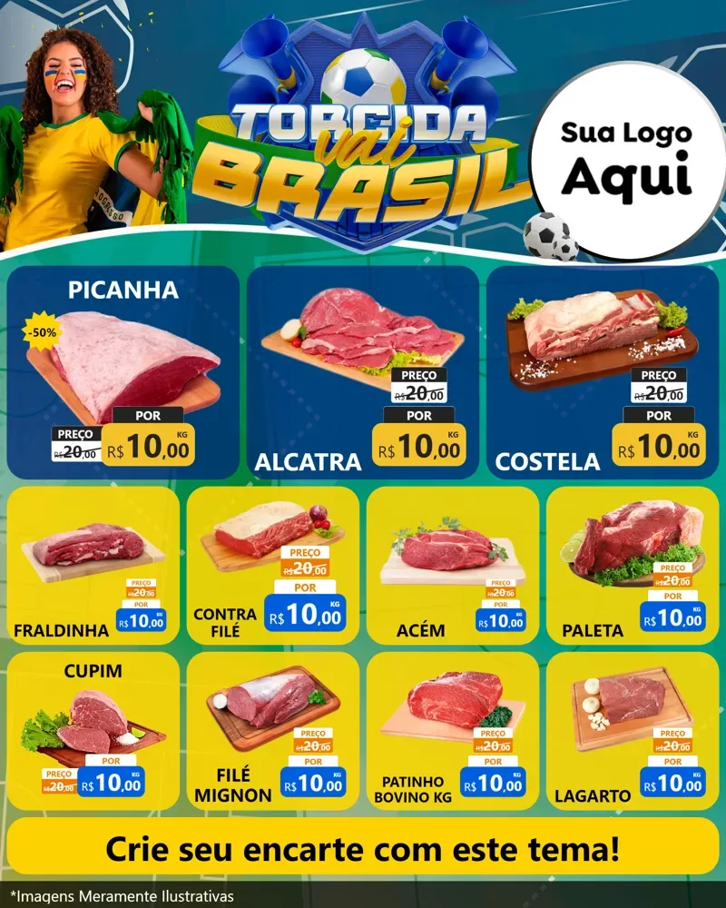 Modelo de Rede Social para Feed Instagram com o tema Torcida Vai Brasil - Copa para Açougue