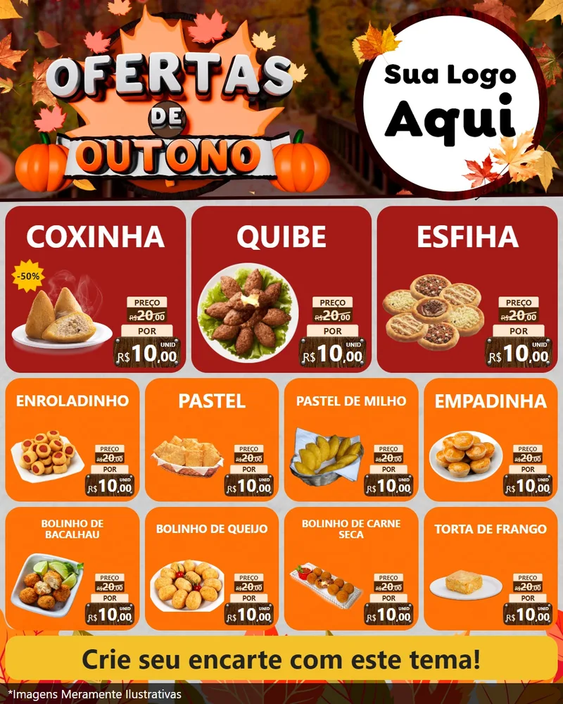Modelo de Rede Social para Feed Instagram com o tema Ofertas de Outono para Salgadaria