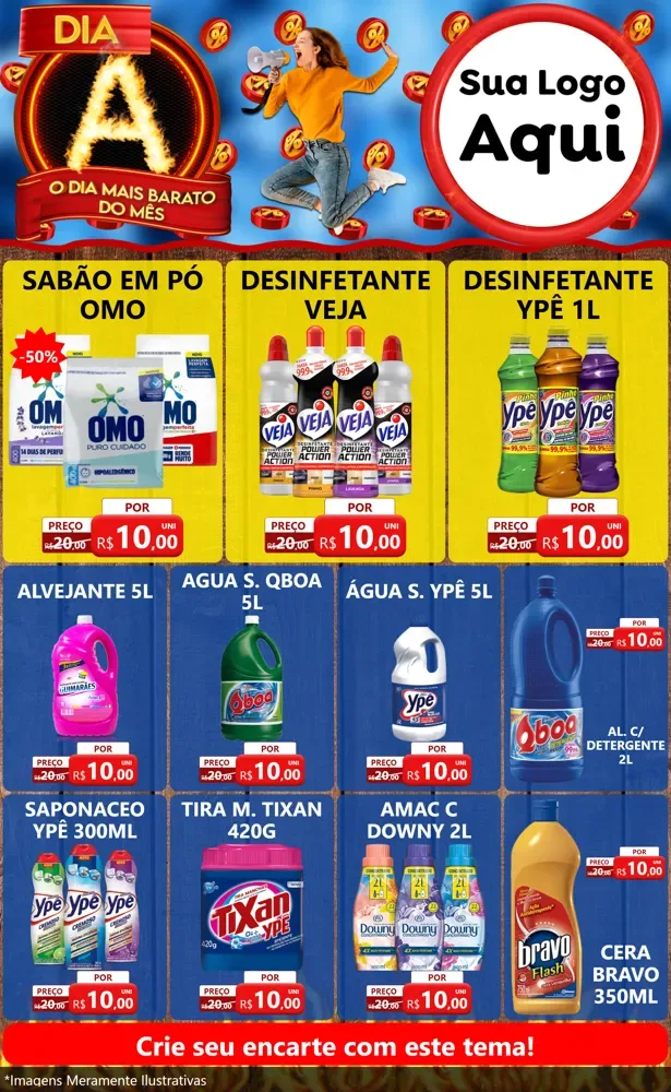 Modelo de Encarte para Encarte Grande com o tema Dia A - O Dia Mais Barato Do Mês para Produtos de Limpeza