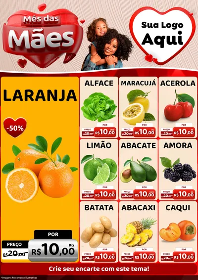 Modelo de Encarte para Encarte A4 Vertical com o tema Mês das Mães para Hortifrúti