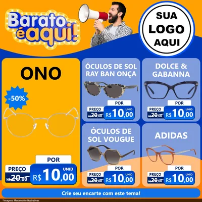 Modelo de Rede Social para Feed Facebook com o tema Barato é aqui para Óticas