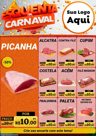 Modelo de Encarte para Encarte A4 Vertical com o tema Esquenta de Carnaval para Açougue