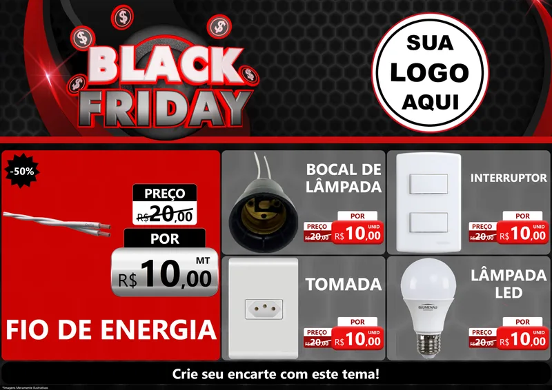 Modelo de Encarte para Encarte A4 Horizontal com o tema Black Friday para Materiais Elétricos