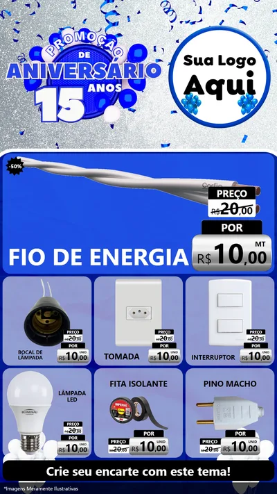 Modelo de Rede Social para Stories com o tema Promoção de Aniversário - 15 Anos para Materiais Elétricos