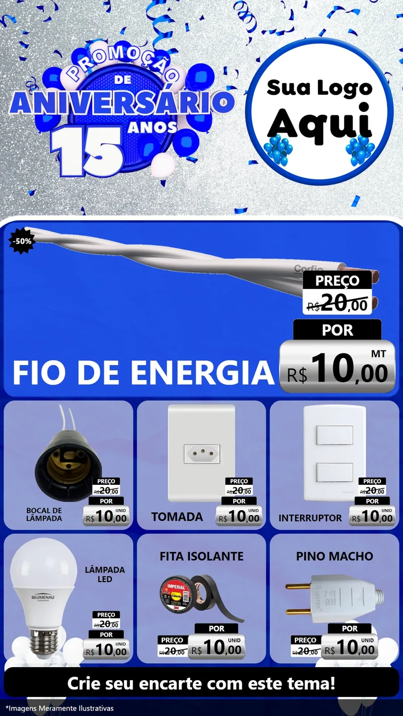 Modelo de Rede Social para Stories com o tema Promoção de Aniversário - 15 Anos para Materiais Elétricos