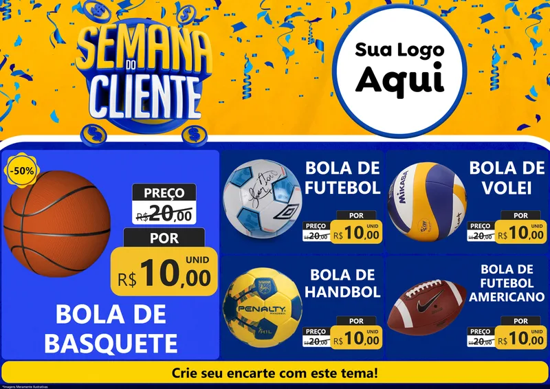 Modelo de Encarte para Encarte A4 Horizontal com o tema Semana do Cliente para Artigos Esportivos