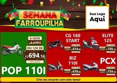 Modelo de Encarte para Encarte A4 Horizontal com o tema Semana Farroupilha para Concessionaria de Motos