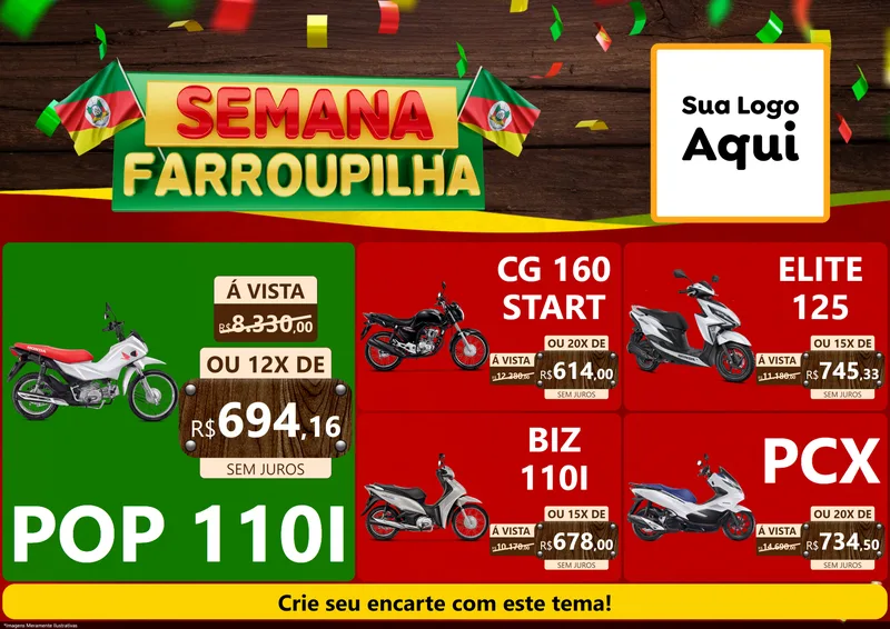 Modelo de Encarte para Encarte A4 Horizontal com o tema Semana Farroupilha para Concessionaria de Motos