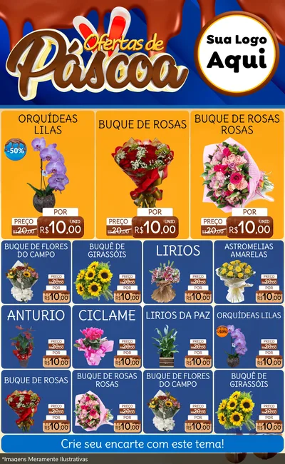 Modelo de Encarte para Encarte Grande com o tema Ofertas de Páscoa para Floricultura e jardim