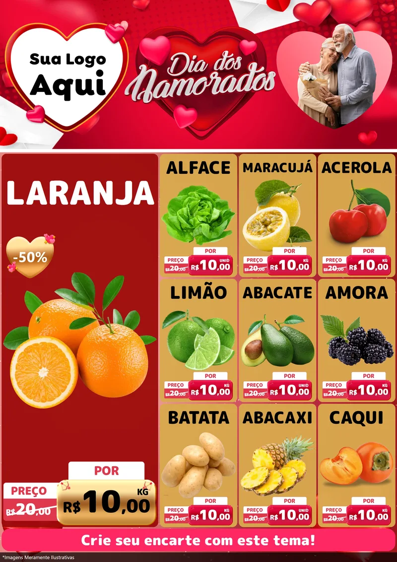 Modelo de Encarte para Encarte A4 Vertical com o tema Dia Dos Namorados para Hortifrúti