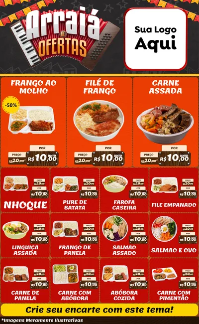 Modelo de Encarte para Encarte Grande com o tema Arraiá de Ofertas - Junina para Restaurante