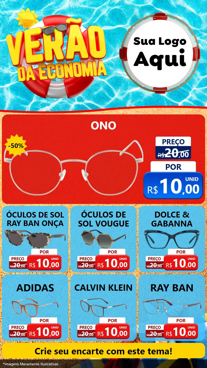Modelo de Rede Social para Stories com o tema Verão da Economia para Óticas