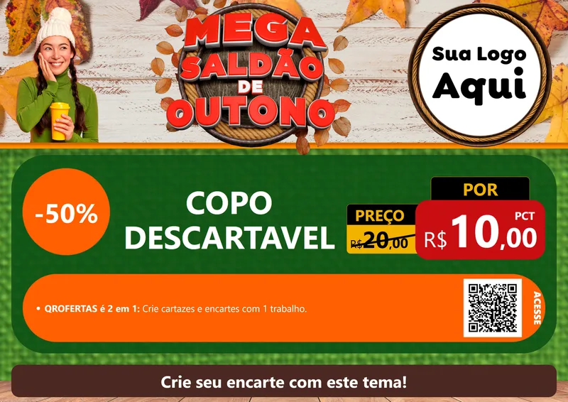 Modelo de Cartaz para Cartaz A4 Horizontal com o tema Mega Saldão de Outono para Embalagens