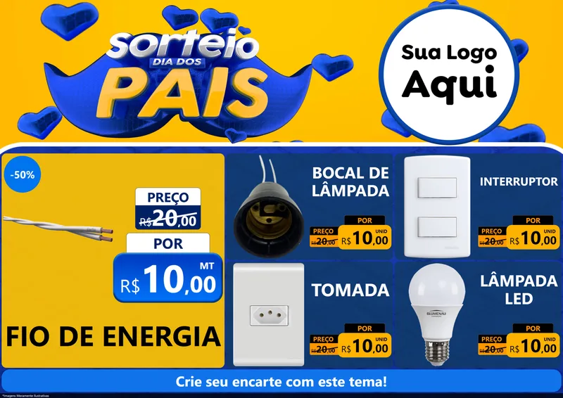 Modelo de Encarte para Encarte A4 Horizontal com o tema Sorteio Dia dos Pais para Materiais Elétricos