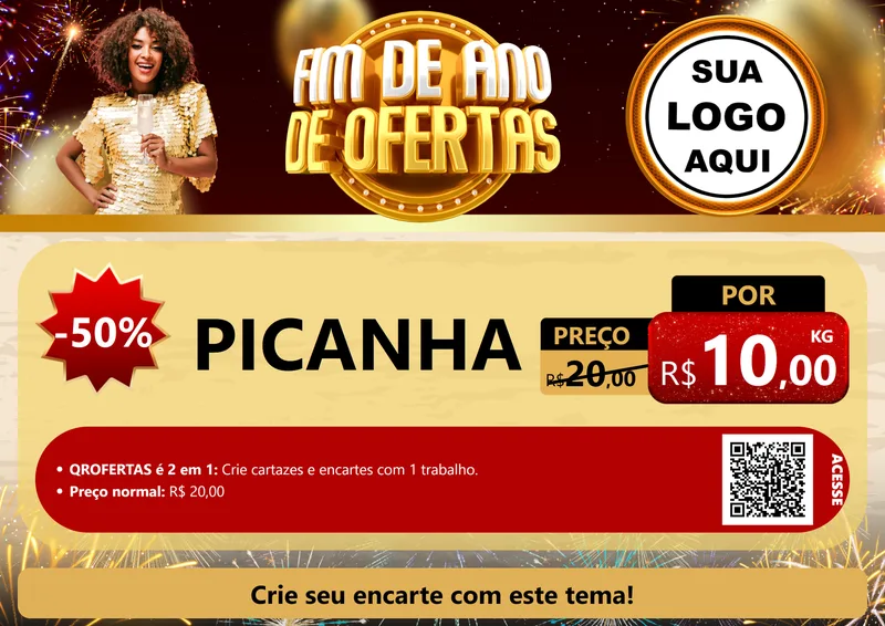 Modelo de Cartaz para Cartaz A4 Horizontal com o tema Fim de Ano de Ofertas para Açougue