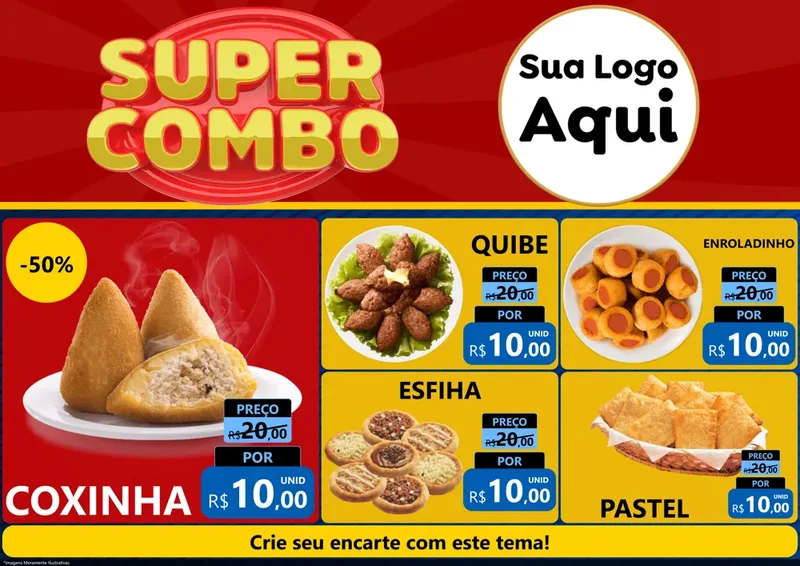 Modelo de Encarte para Encarte A4 Horizontal com o tema Super Combo para Salgadaria